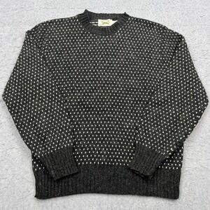 VTG The Fox Sweater Men's Large Wool Charcoal Birds Eye Crew Knit Pullover